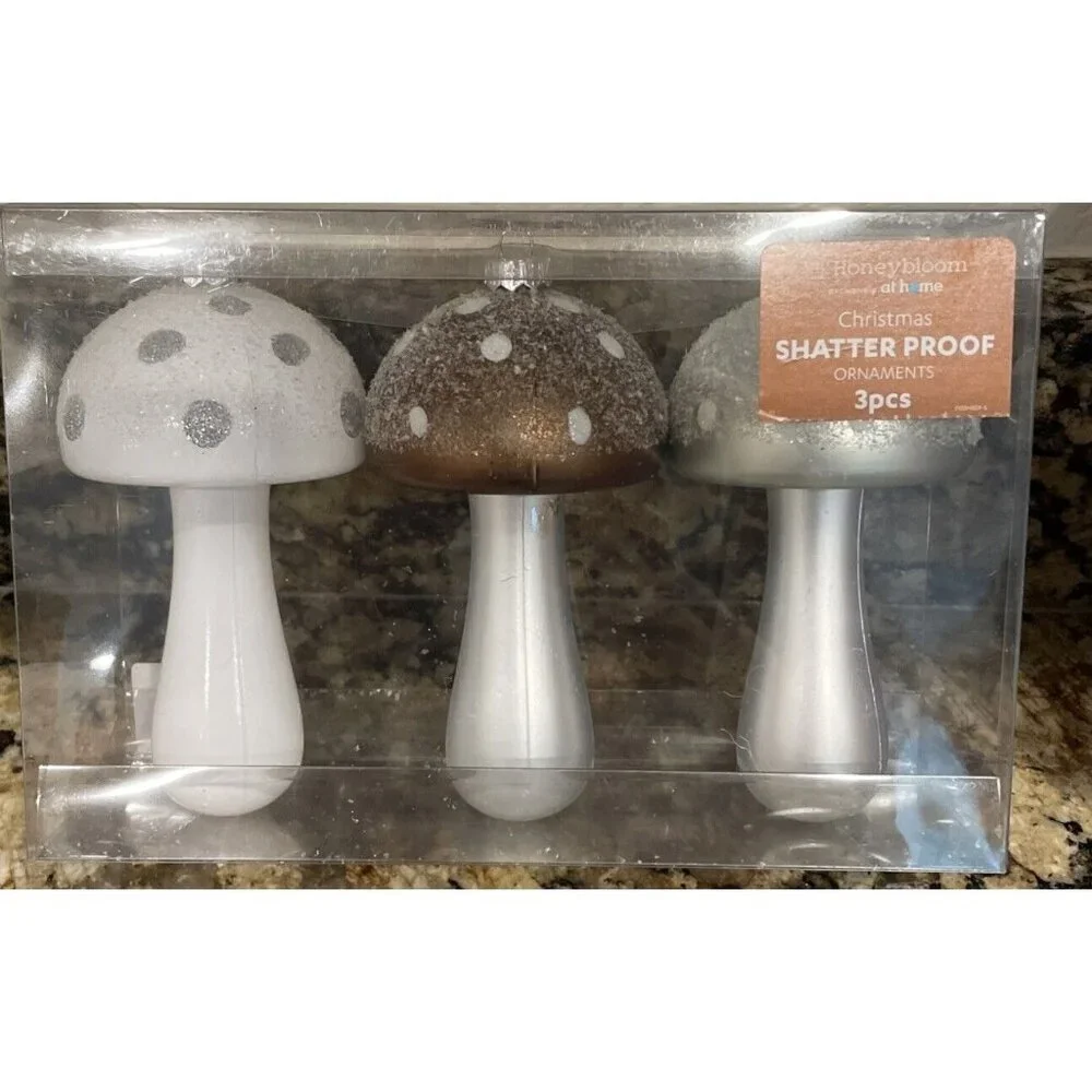 Gnome Dome Toadstool Mushroom Shatter Proof‎ Christmas Ornament NEW 3 Piece